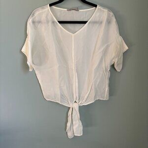 Everlane Cropped Tie Front Short Sleeve Blouse